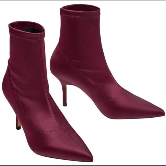 Zara maroon sock ankle boot - Picture 1 of 8